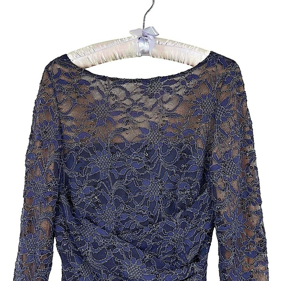 Lauren Ralph Lauren Blue Long Sleeve Stretch Lace Dress with Sequins Size 6 - Picture 4 of 9